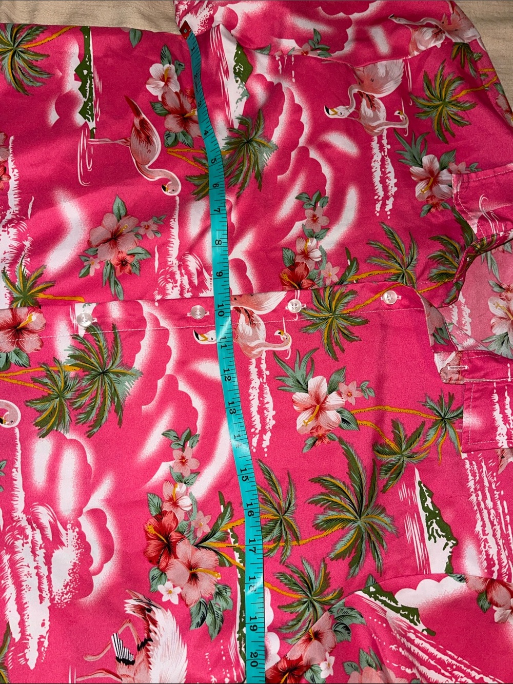 Men / Teen - Pink Tropical / Hawiian Print Short-Sleeve Shirt ( NEVER WORN ) - Picture 8 of 10